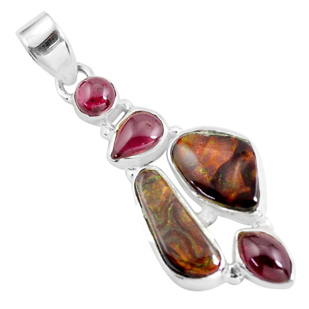 13.77cts natural multi color mexican fire agate garnet 925 silver pendant d31902