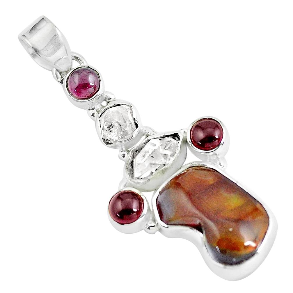 15.97cts natural multi color mexican fire agate garnet 925 silver pendant d31907