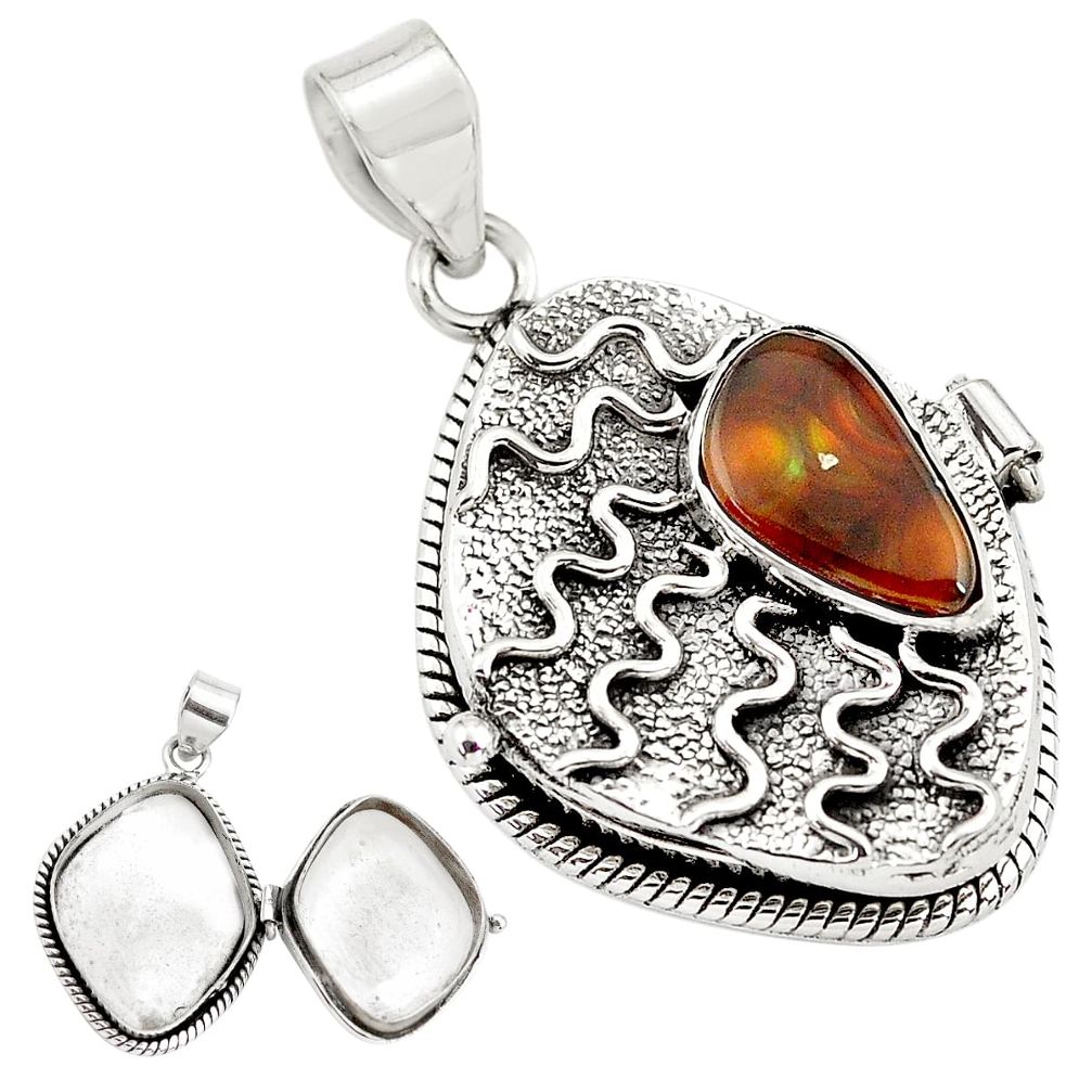 4.68cts natural multi color mexican fire agate silver poison box pendant p79892