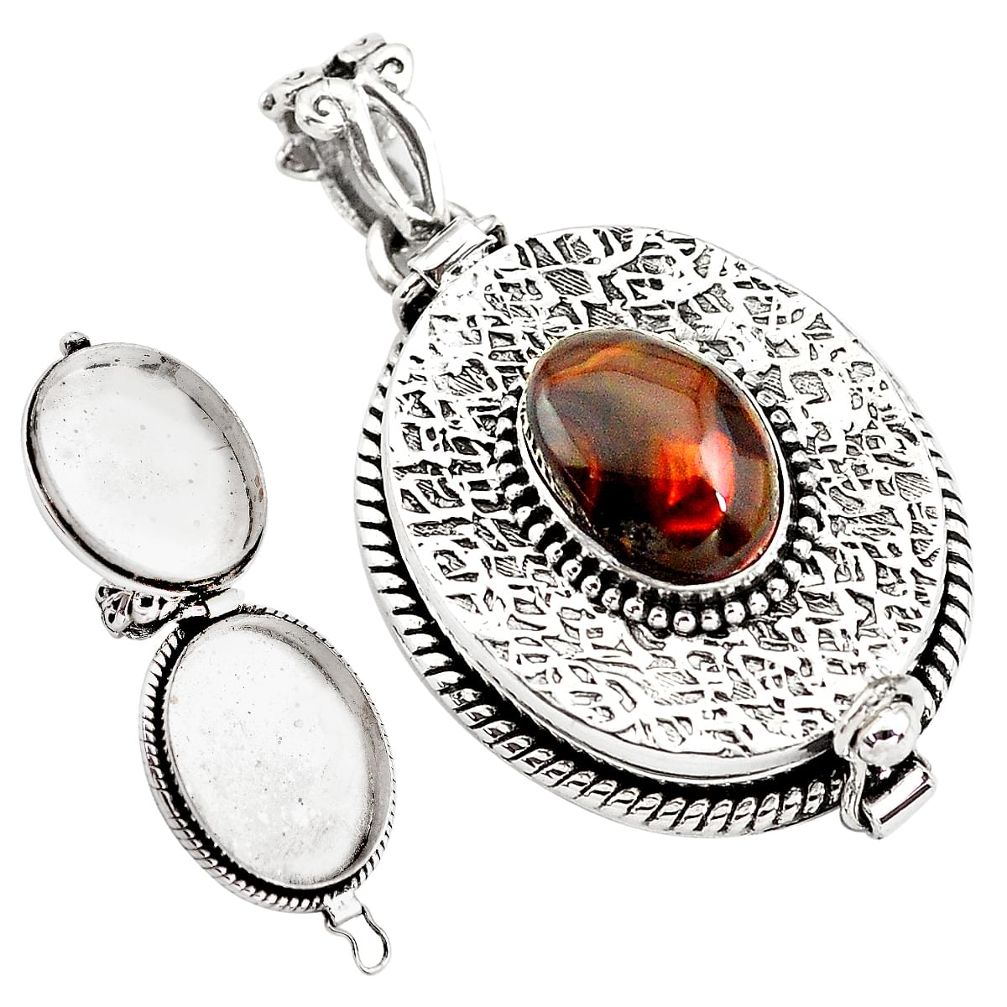 5.84cts natural multi color mexican fire agate silver poison box pendant p79899