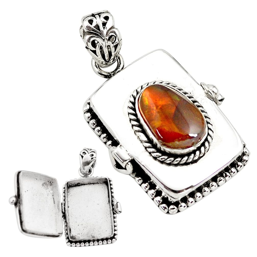 5.24cts natural multi color mexican fire agate silver poison box pendant p80015