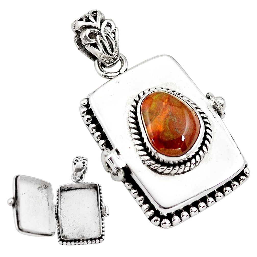 5.24cts natural multi color mexican fire agate silver poison box pendant p80018