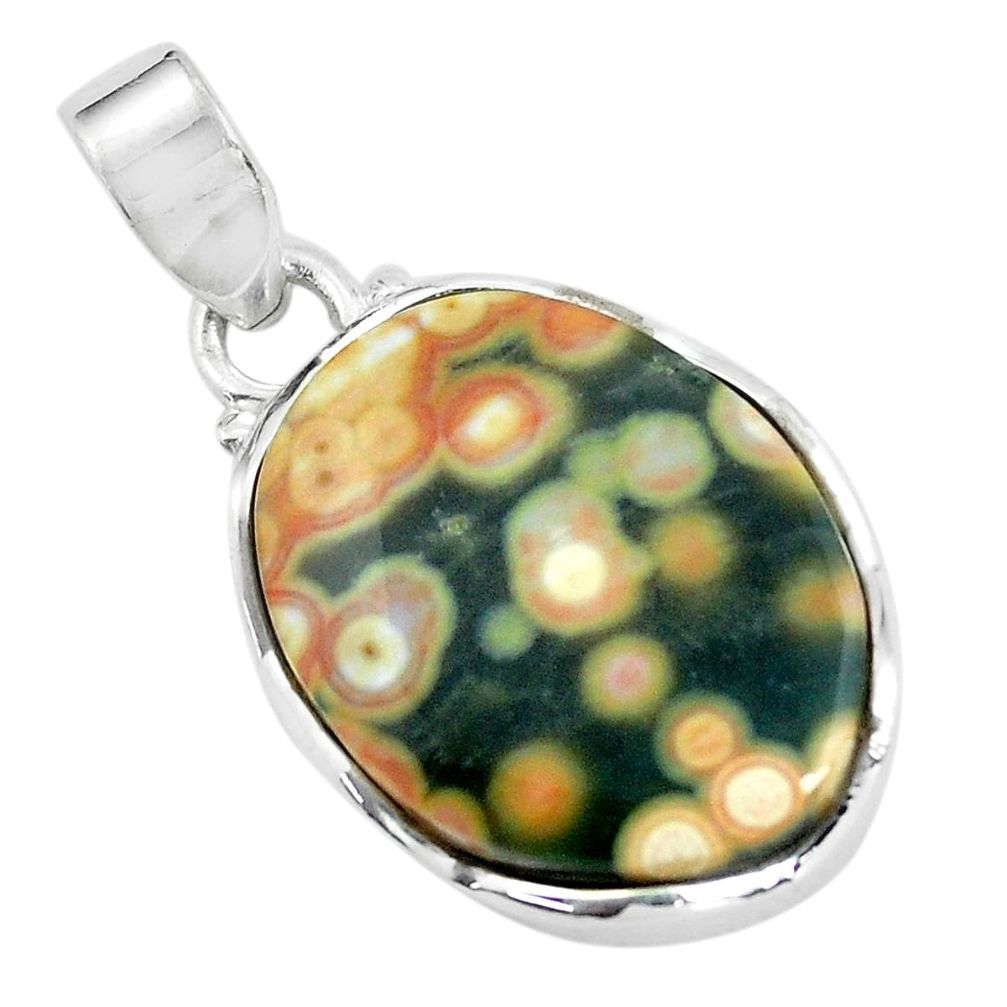 13.70cts natural multi color ocean sea jasper (madagascar) silver pendant d31950