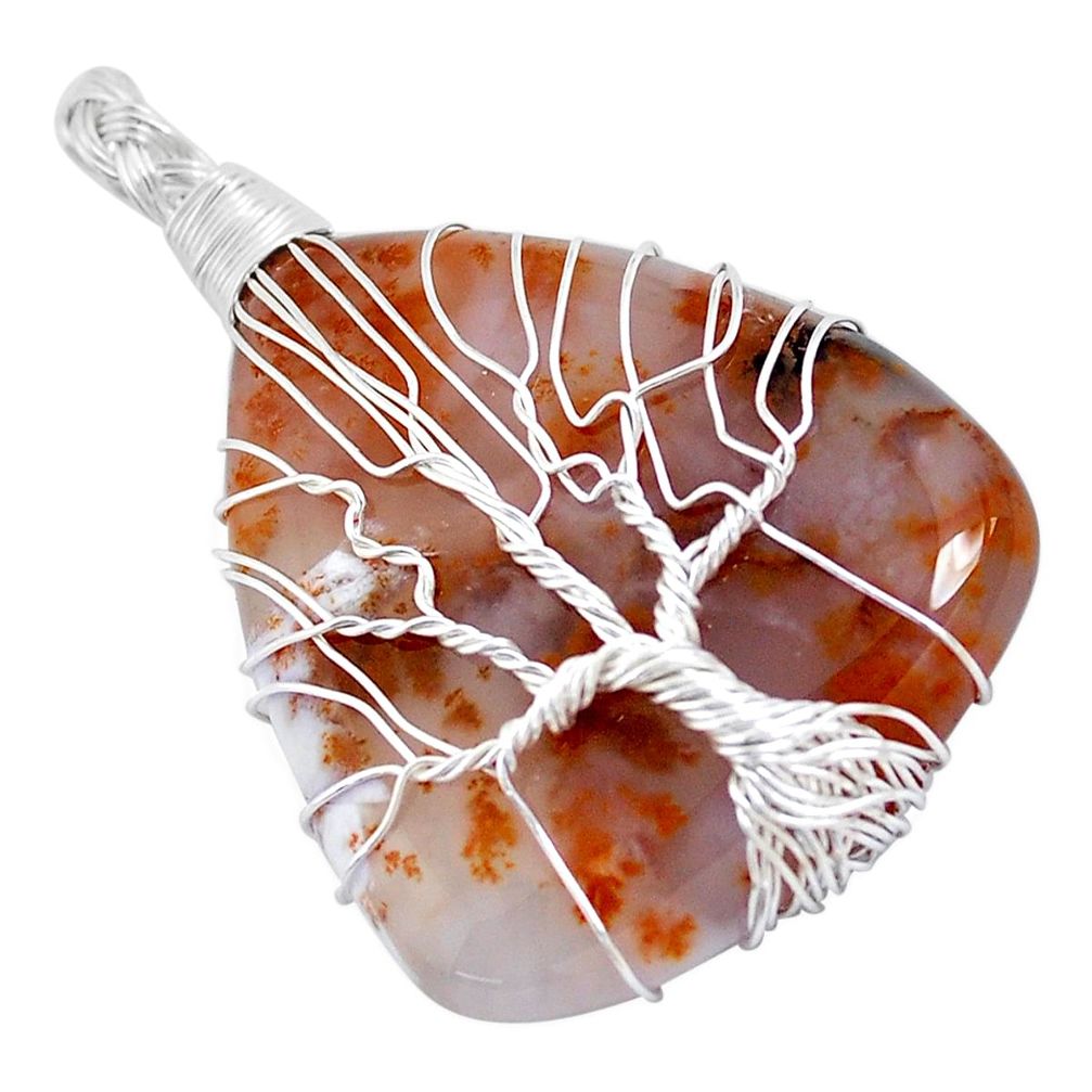 22.65cts natural multi color plume agate 925 silver tree of life pendant p48571