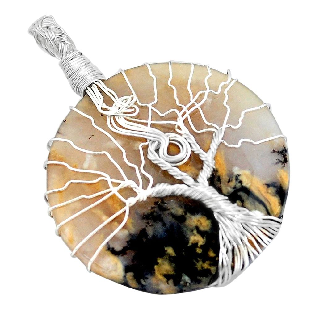 27.35cts natural multi color plume agate 925 silver tree of life pendant p48590