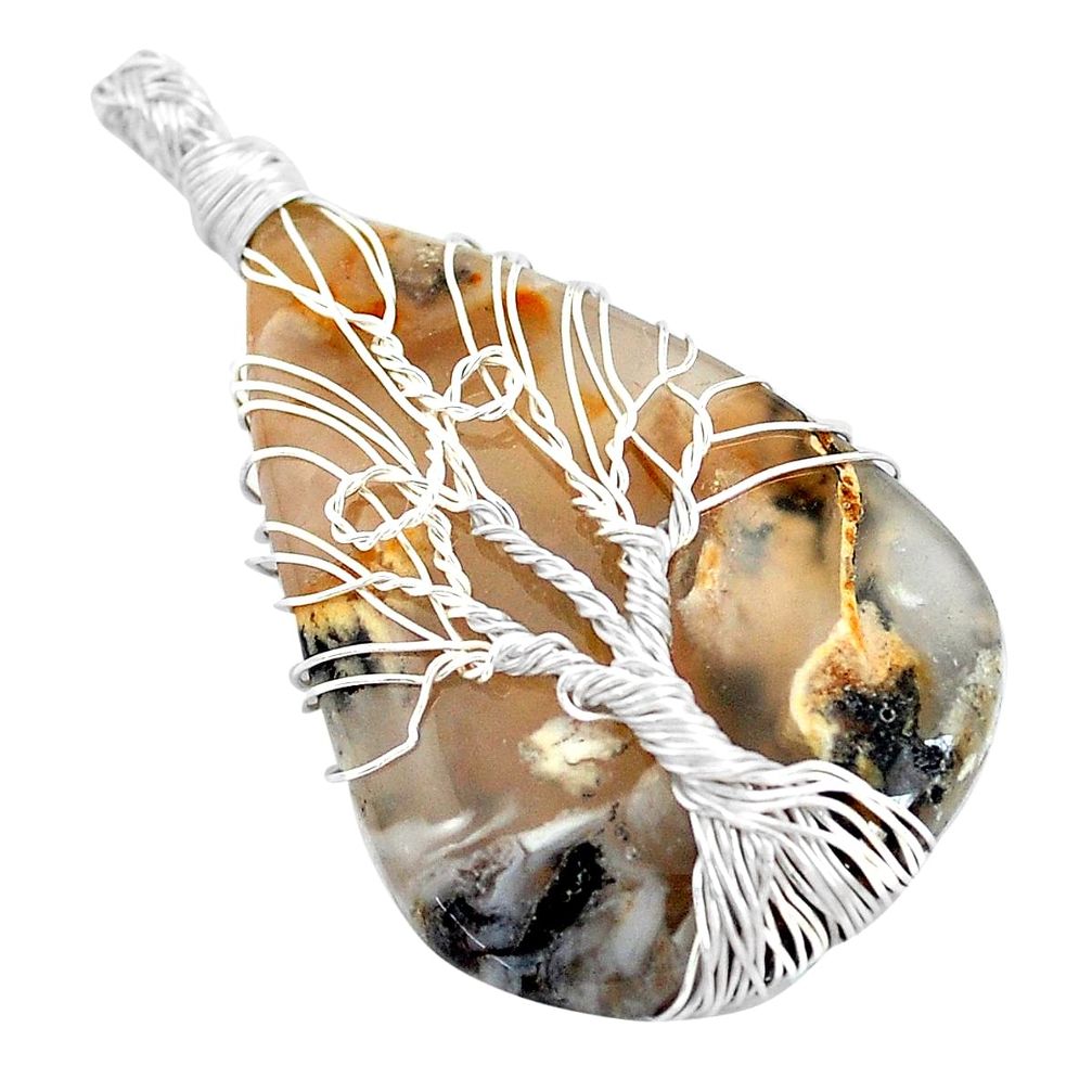 25.58cts natural multi color plume agate 925 silver tree of life pendant p48599