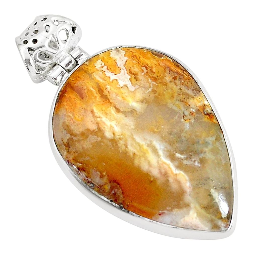 18.15cts natural multi color plume agate 925 sterling silver pendant p34105