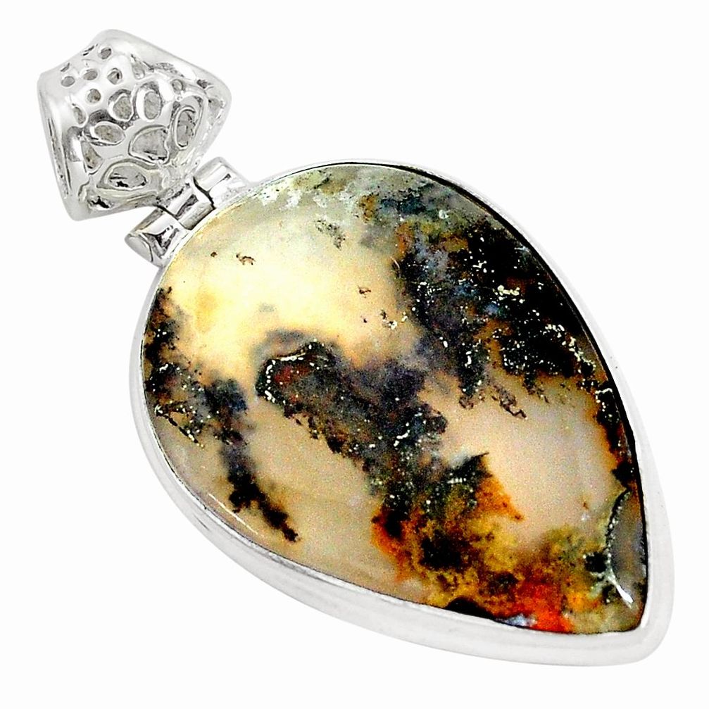 17.22cts natural multi color plume agate 925 sterling silver pendant p34116