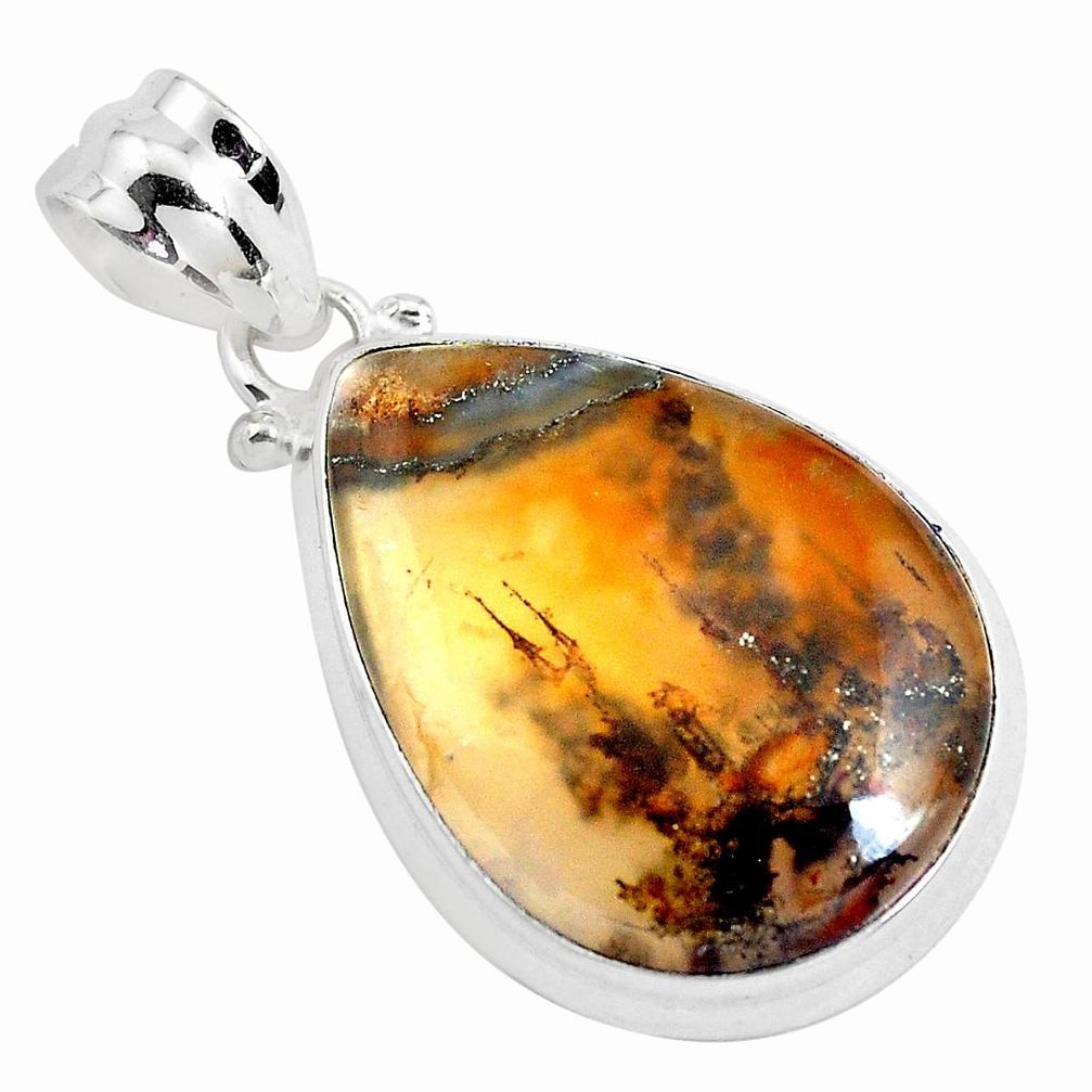 15.65cts natural multi color plume agate 925 sterling silver pendant p40582