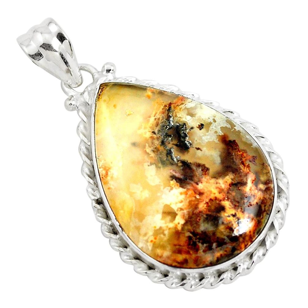 21.48cts natural multi color plume agate 925 sterling silver pendant p40583