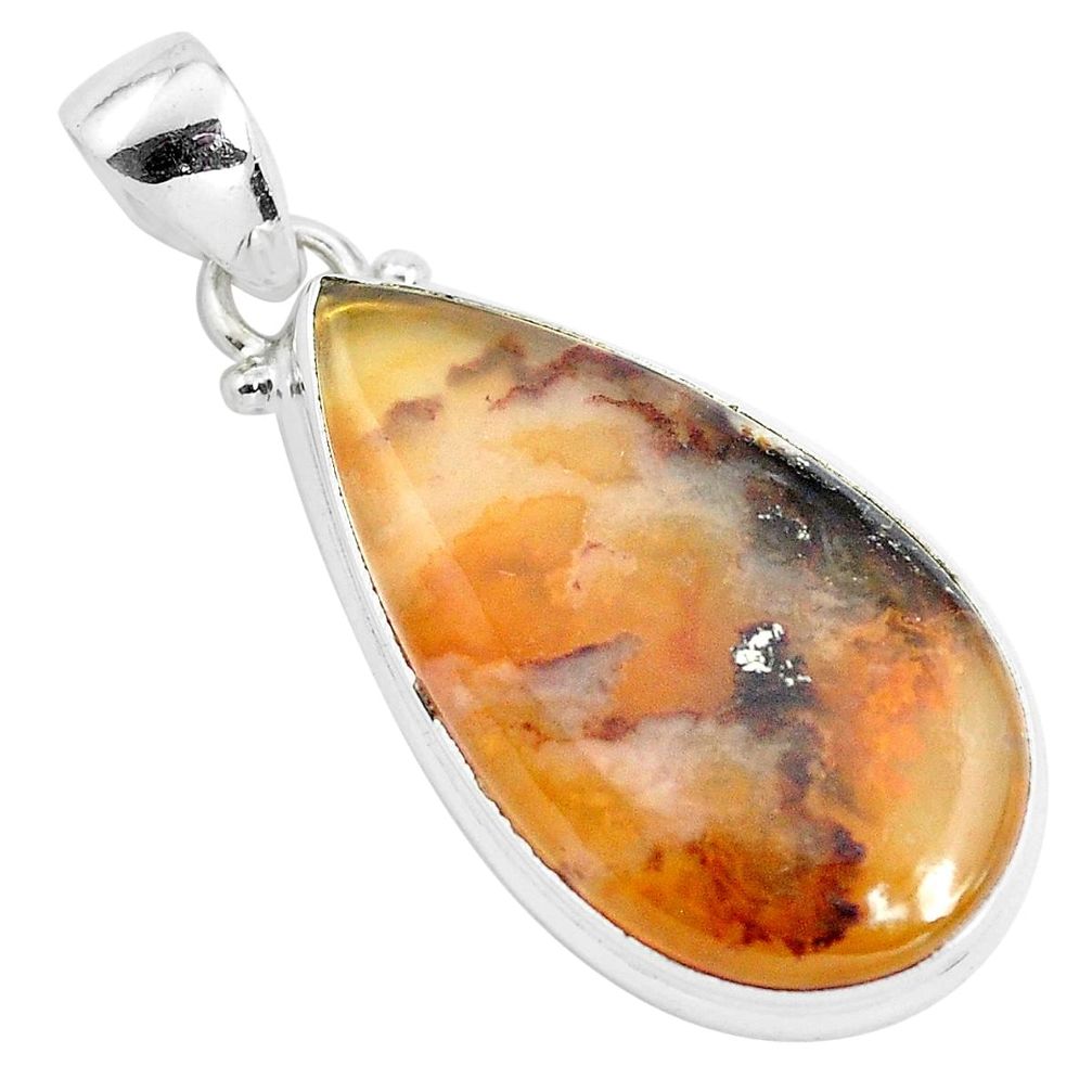 15.65cts natural multi color plume agate 925 sterling silver pendant p40596