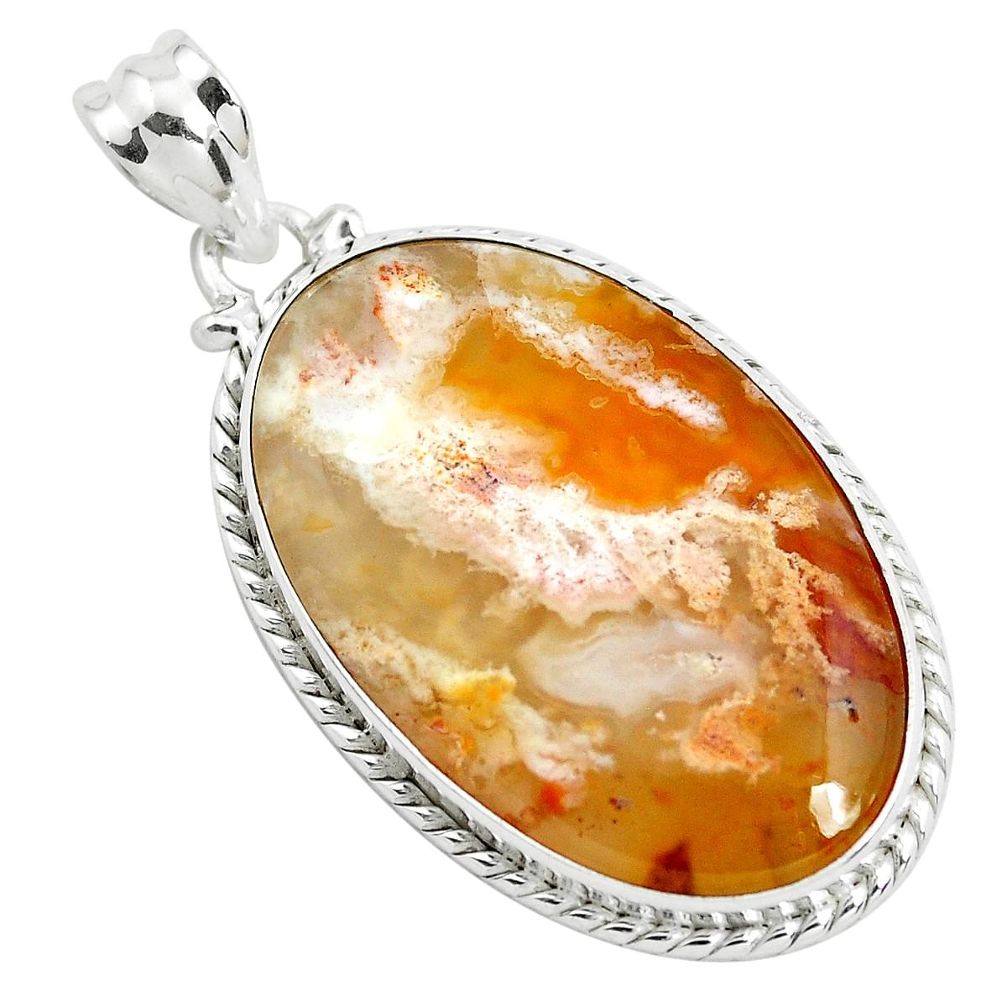 22.05cts natural multi color plume agate 925 sterling silver pendant p40597