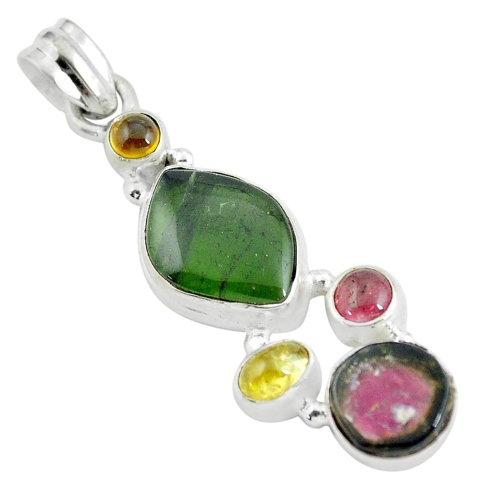 13.28cts natural multi color tourmaline 925 sterling silver pendant d31969