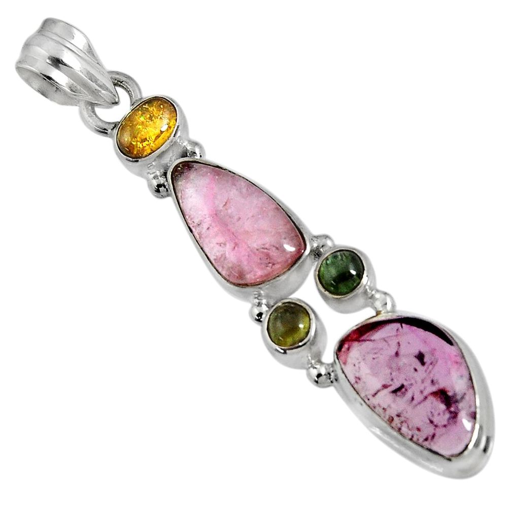 10.84cts natural multi color tourmaline 925 sterling silver pendant d32521