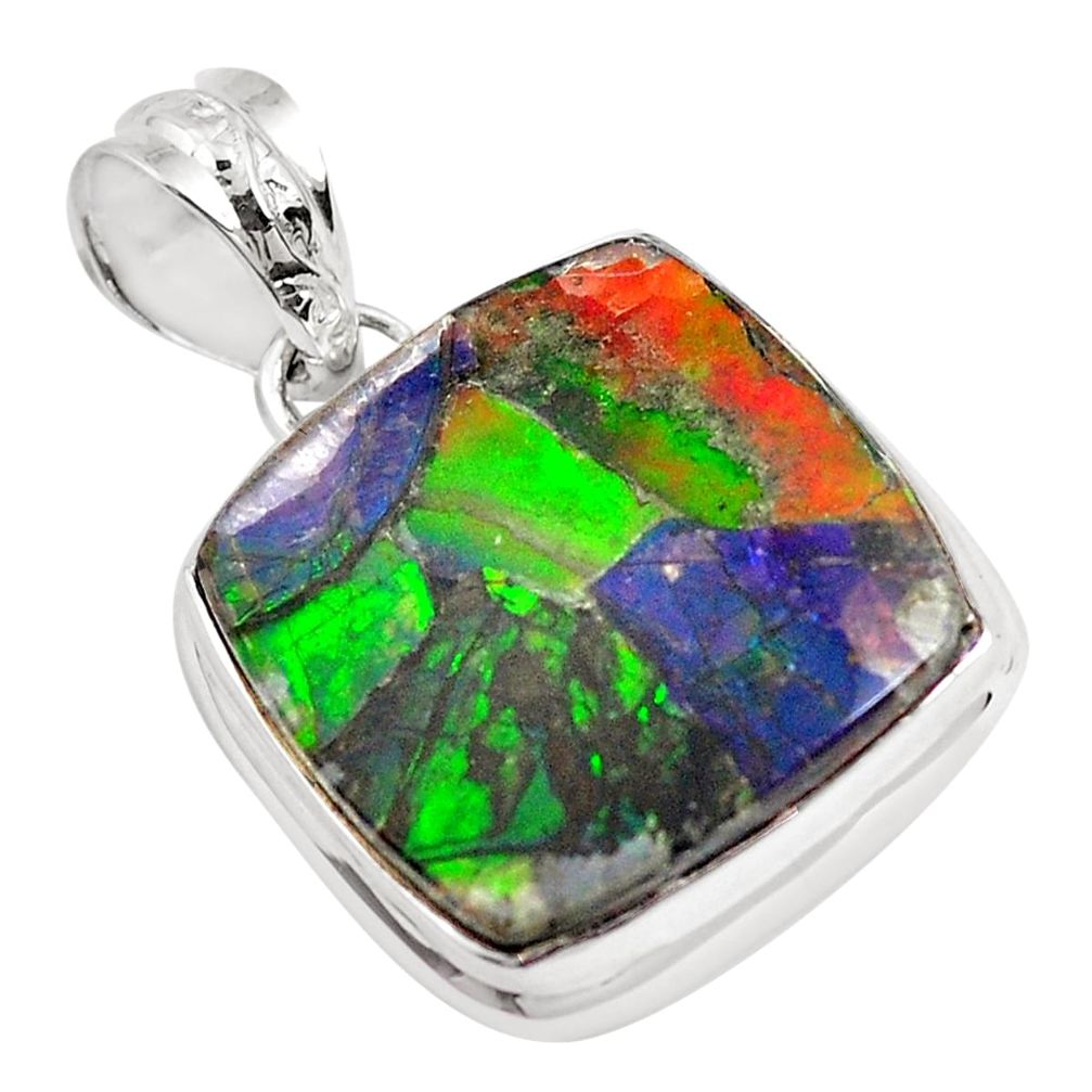 18.94cts natural multicolor ammolite (canadian) 925 silver pendant p47806