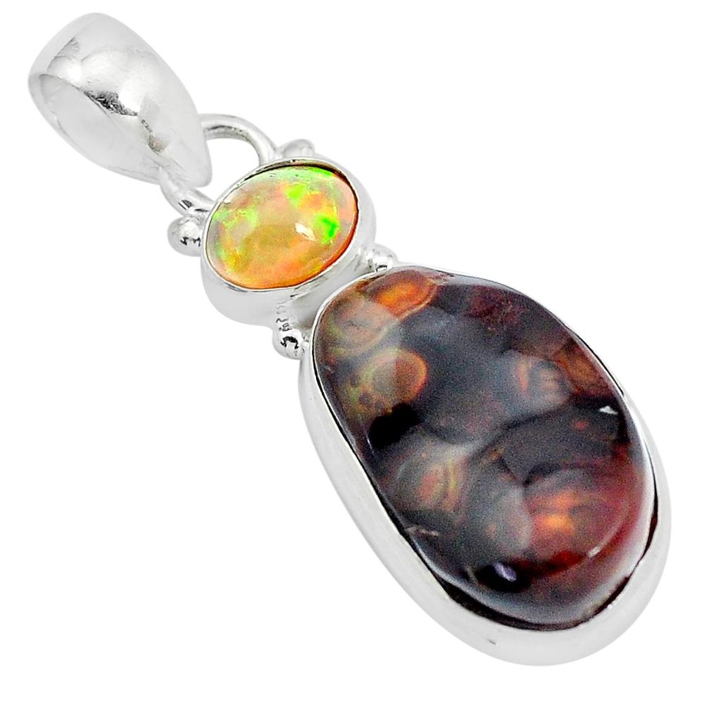 12.52cts natural multicolor mexican fire agate 925 silver pendant p35874