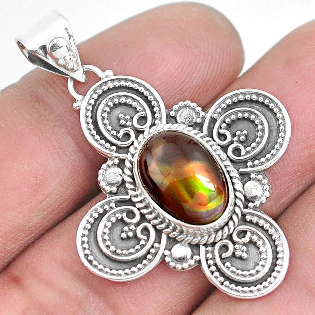 4.38cts natural multicolor mexican fire agate 925 sterling silver pendant p33442
