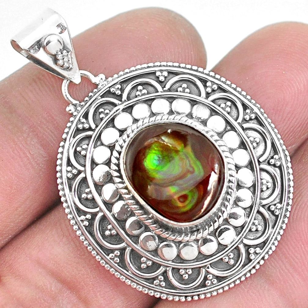 5.51cts natural multicolor mexican fire agate 925 sterling silver pendant p33445