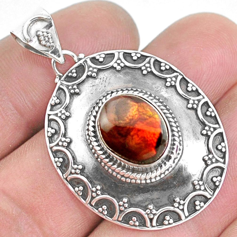5.63cts natural multicolor mexican fire agate 925 sterling silver pendant p33446