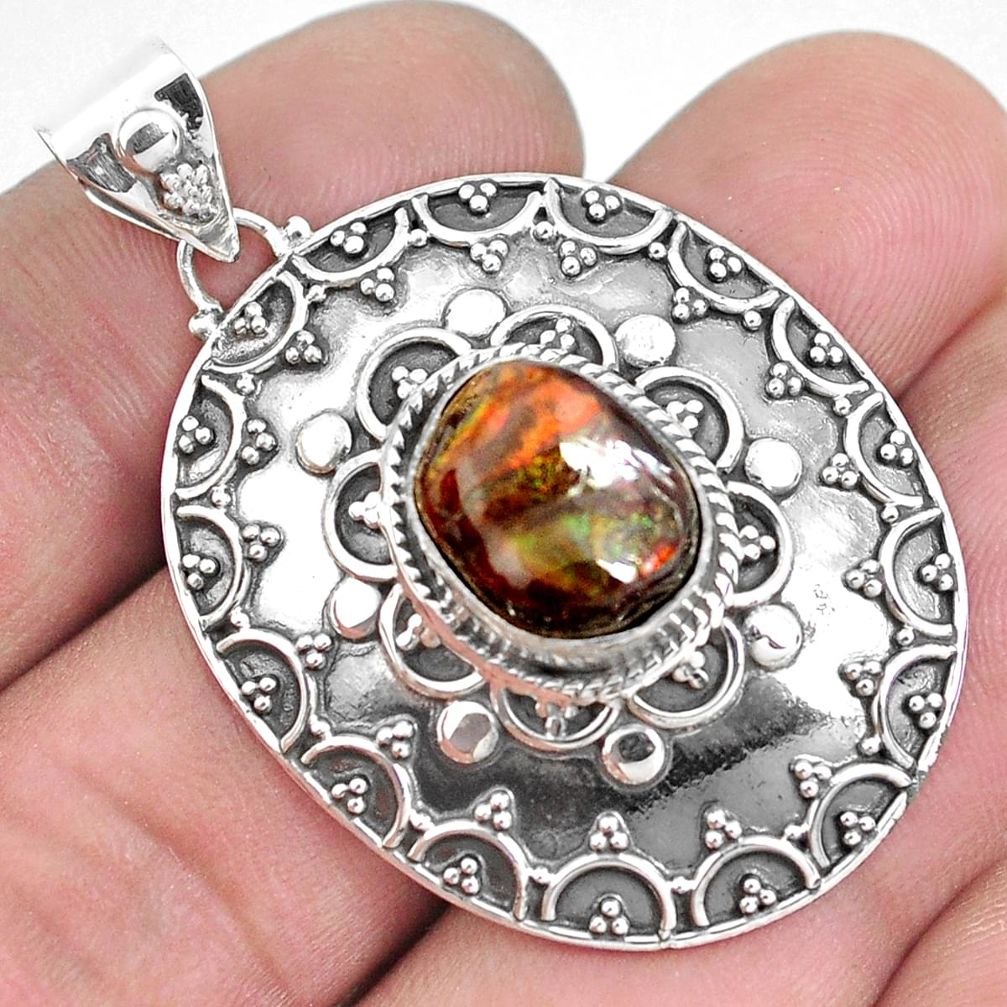 5.62cts natural multicolor mexican fire agate 925 sterling silver pendant p33449
