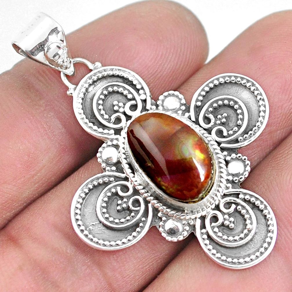 4.87cts natural multicolor mexican fire agate 925 sterling silver pendant p33456