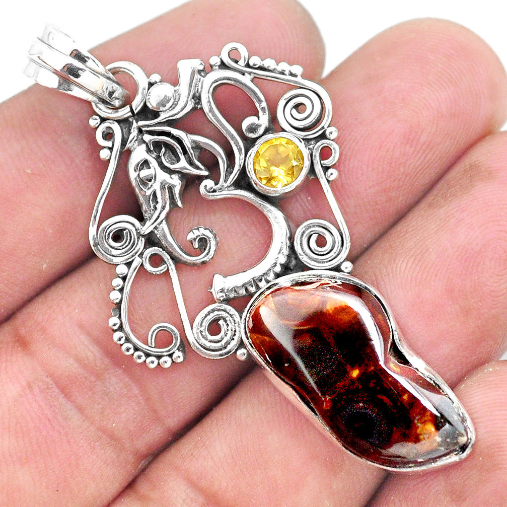 14.39cts natural multicolor mexican fire agate silver elephant pendant p53949