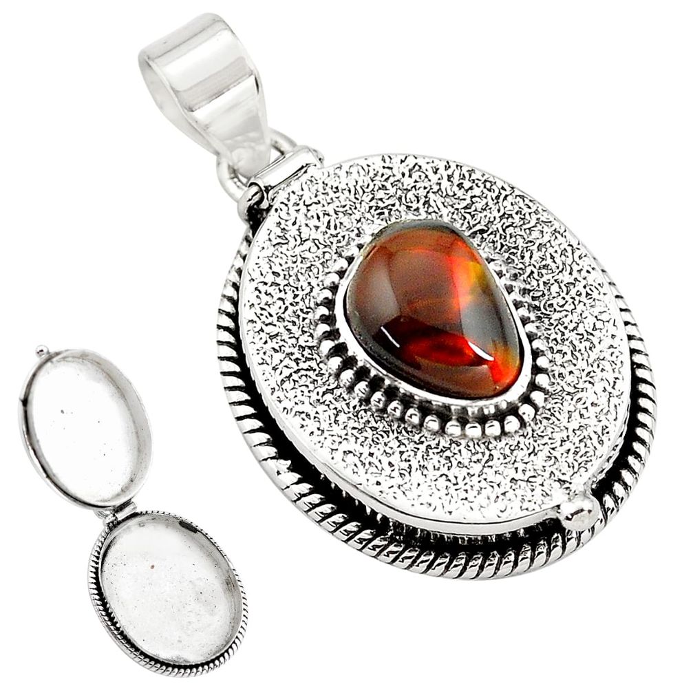 4.51cts natural multicolor mexican fire agate silver poison box pendant p79990