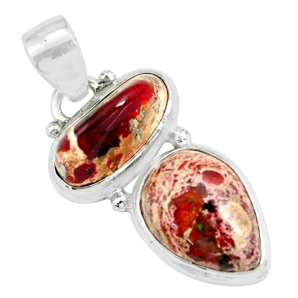 15.39cts natural multicolor mexican fire opal 925 sterling silver pendant p67771