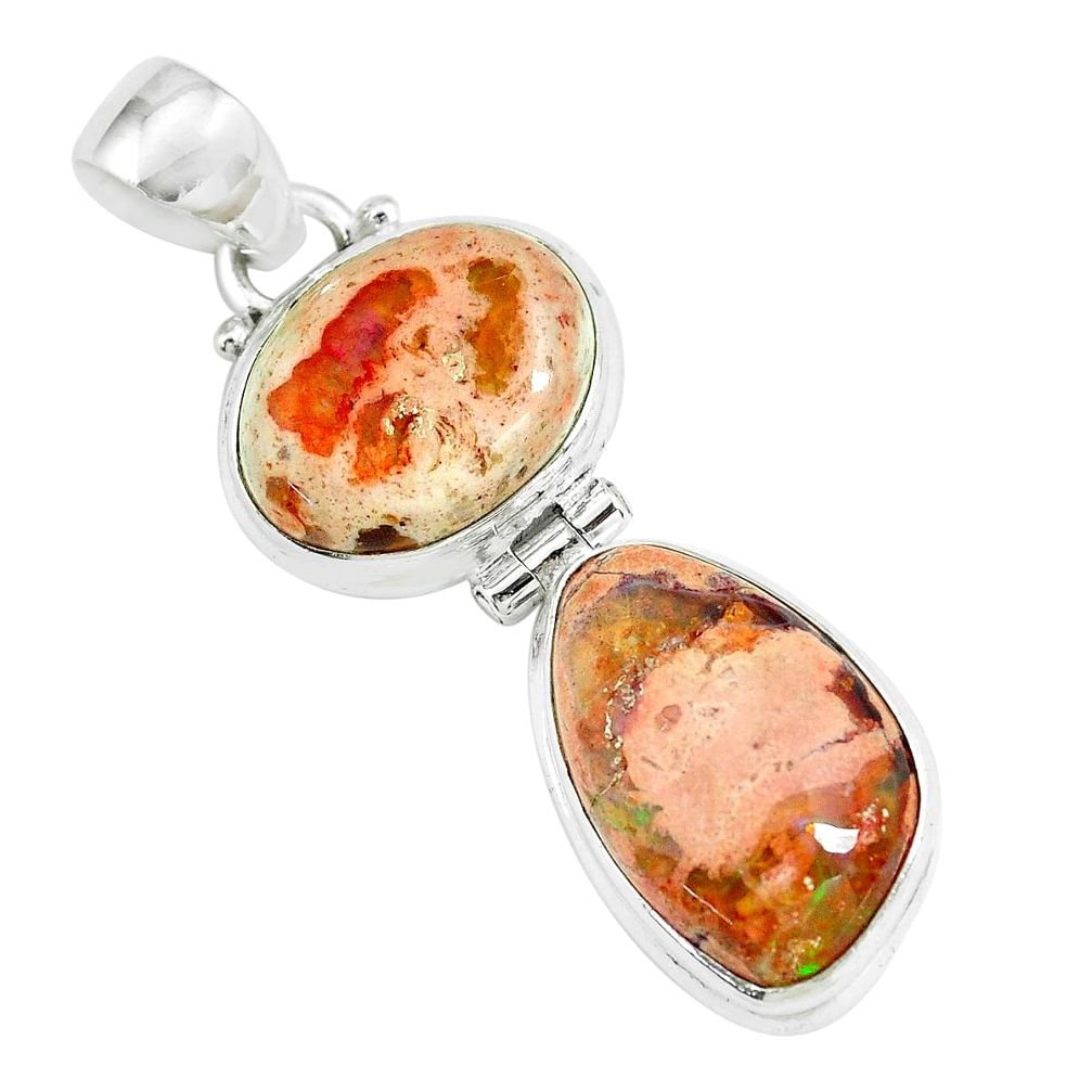 18.94cts natural multicolor mexican fire opal 925 sterling silver pendant p67775