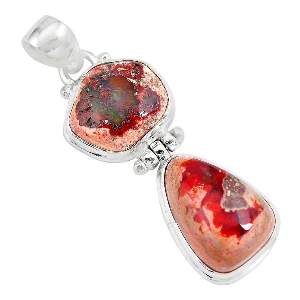 19.25cts natural multicolor mexican fire opal 925 sterling silver pendant p67786