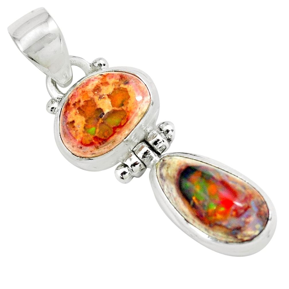 11.66cts natural multicolor mexican fire opal 925 sterling silver pendant p67795