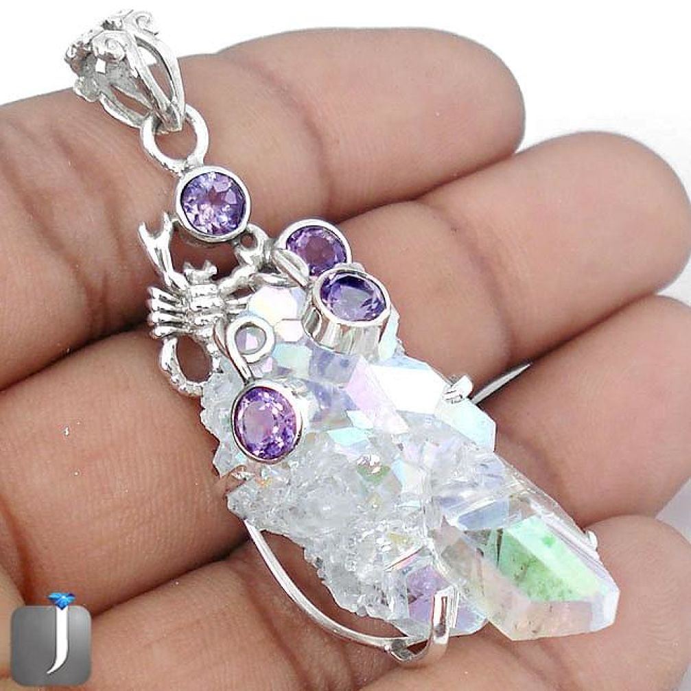 45.42cts NATURAL MULTICOLOR SUNSHINE DRUZY 925 SILVER SCORPION PENDANT G48057