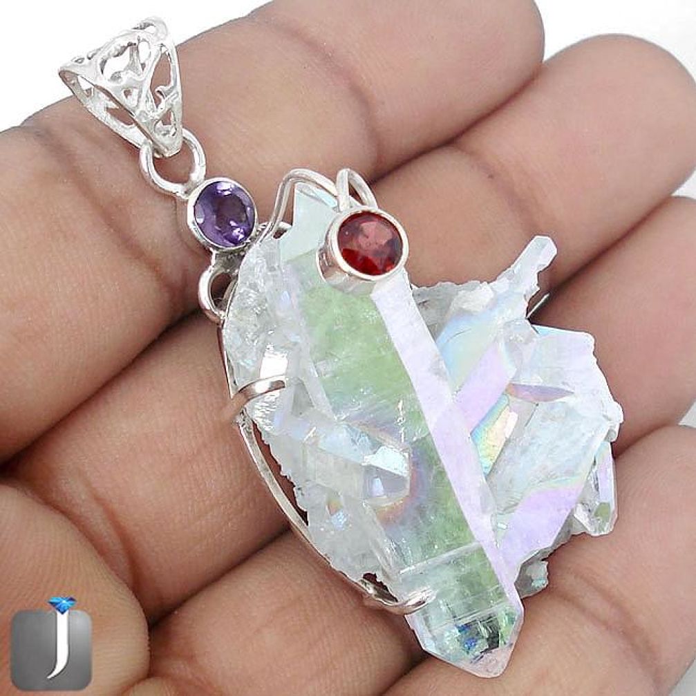 50.02cts NATURAL MULTICOLOR SUNSHINE DRUZY AMETHYST 925 SILVER PENDANT G48053