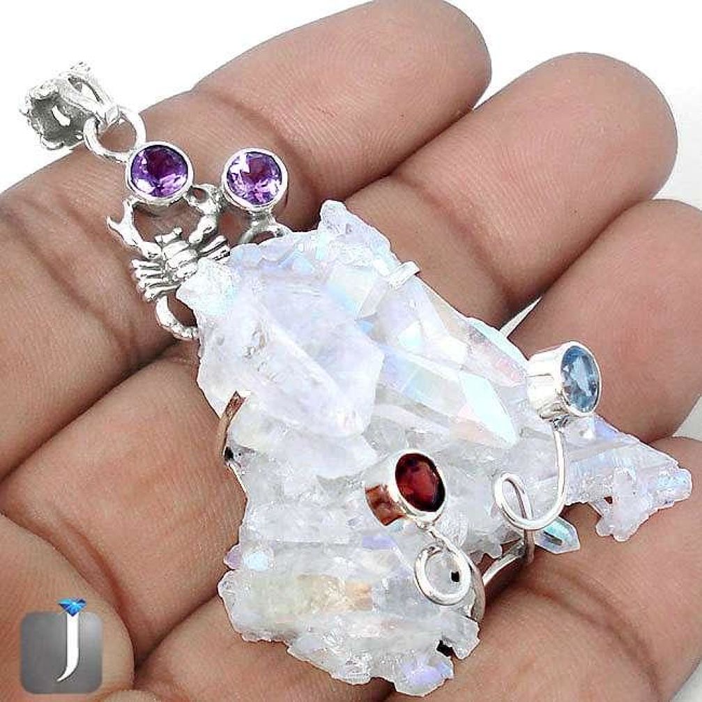 NATURAL MULTICOLOR SUNSHINE DRUZY AMETHYST 925 SILVER SCORPION PENDANT G59509