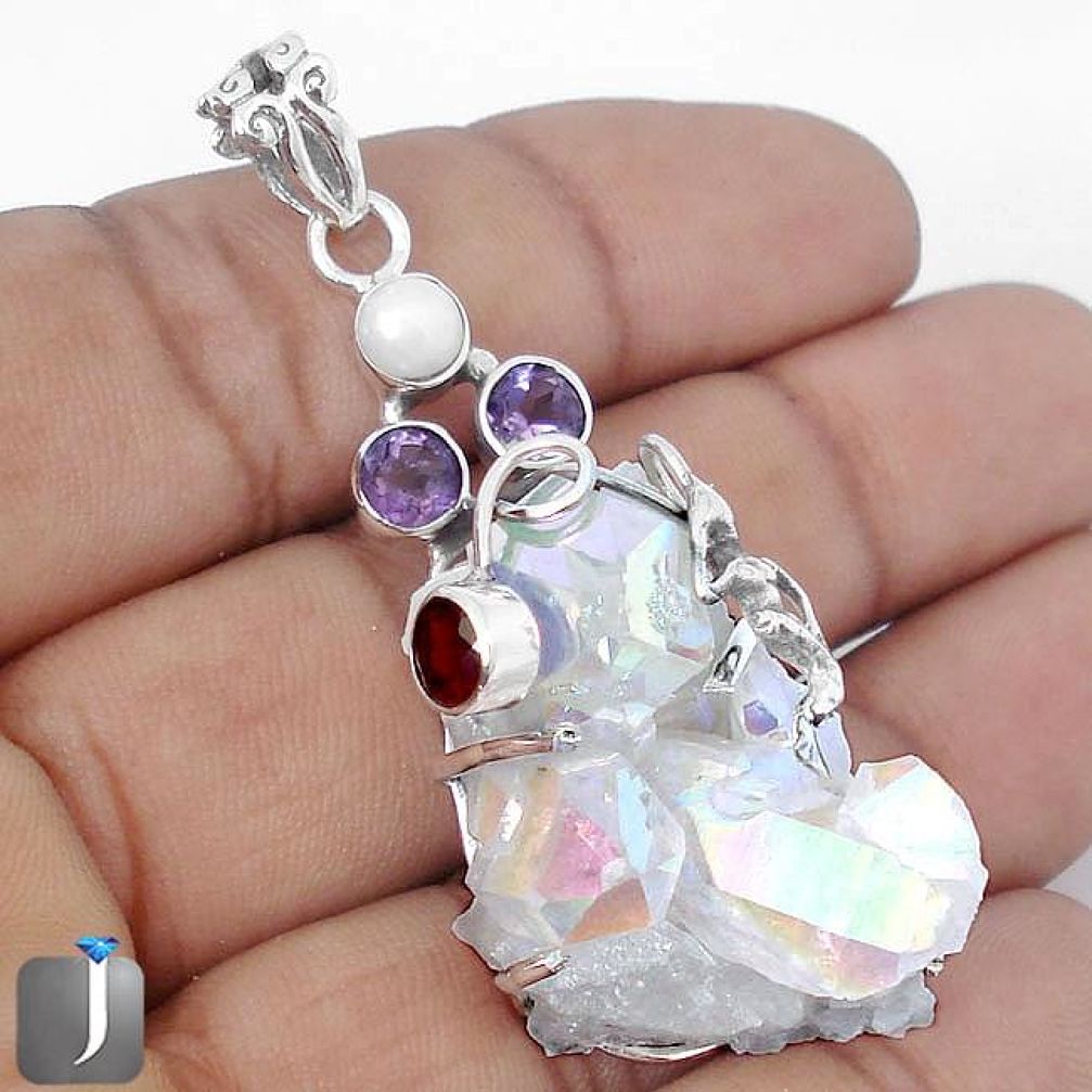 NATURAL MULTICOLOR SUNSHINE DRUZY PEARL 925 SILVER FAIRY MERMAID PENDANT G48051