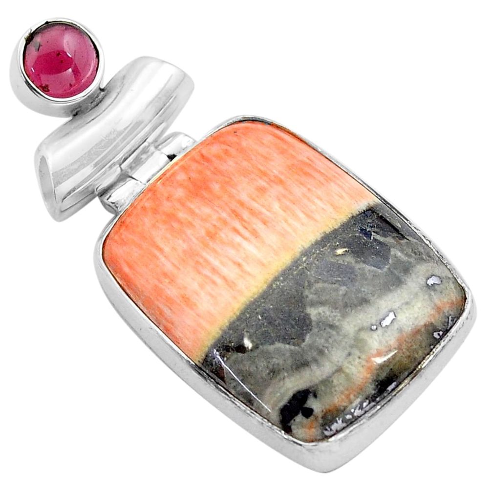 28.08cts natural orange celestobarite garnet 925 sterling silver pendant p85313