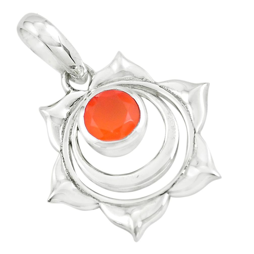 1.39cts natural orange cornelian (carnelian) 925 sterling silver pendant p62655