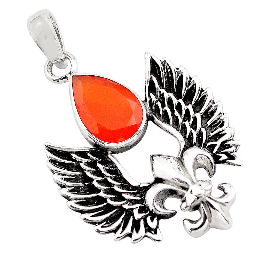 5.38cts natural orange cornelian (carnelian) silver feather charm pendant p86856