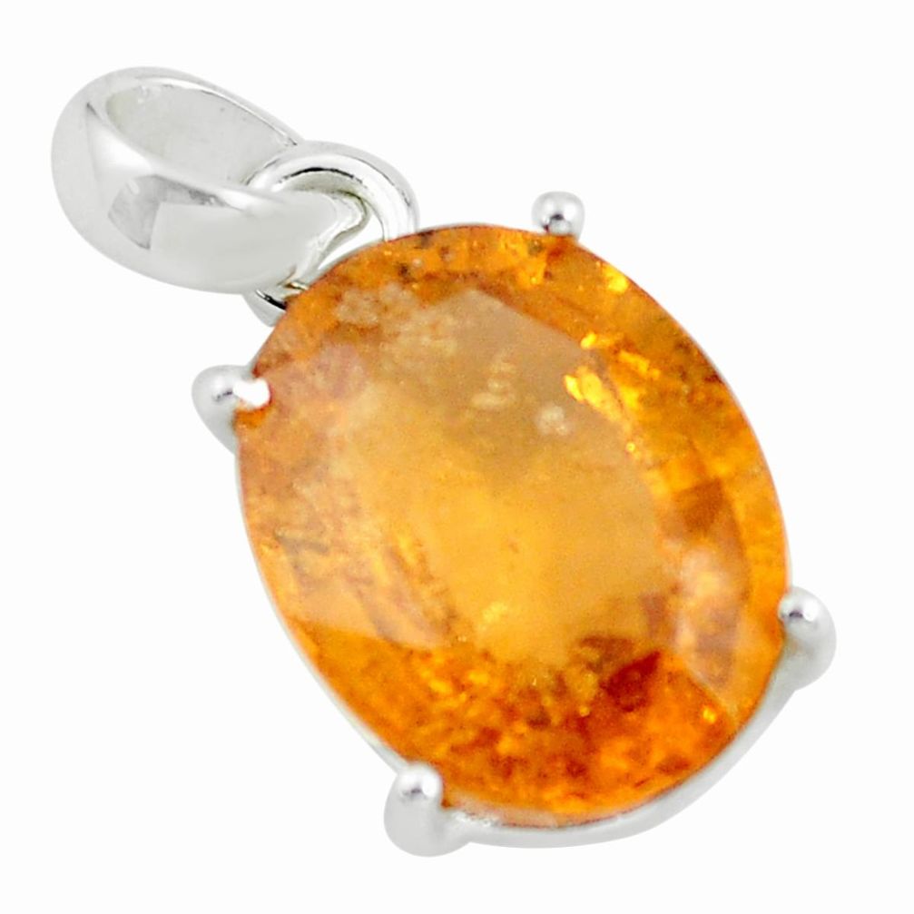 5.06cts natural orange hessonite garnet 925 silver solitaire pendant p63705