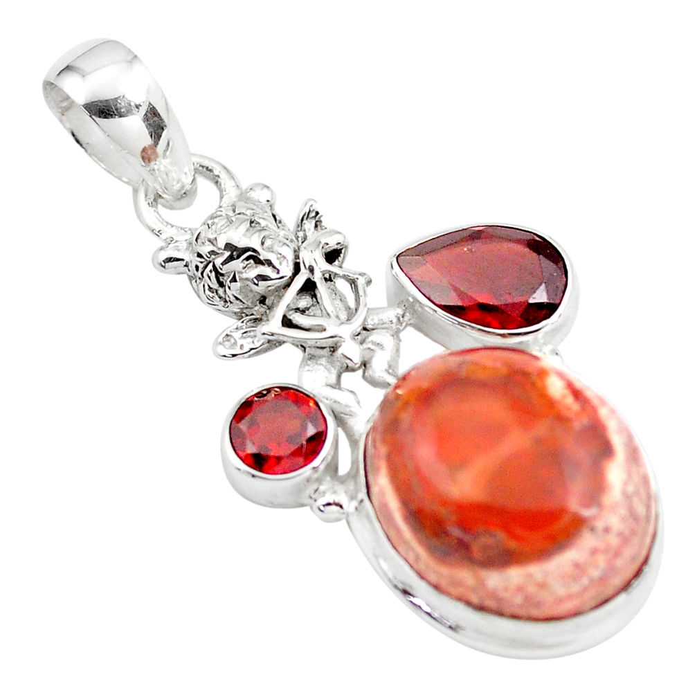 Natural orange mexican fire opal 925 silver cupid angel wings pendant p78088