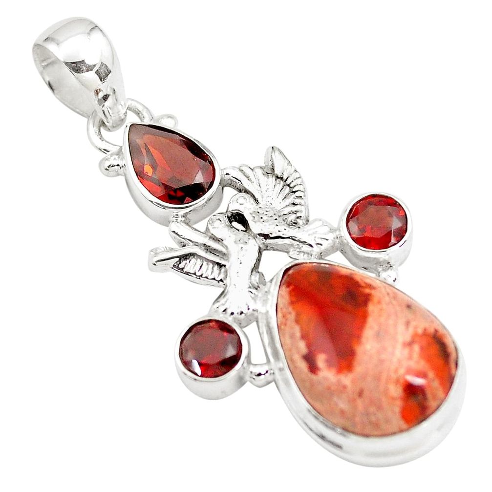 15.26cts natural orange mexican fire opal 925 silver love birds pendant p78082