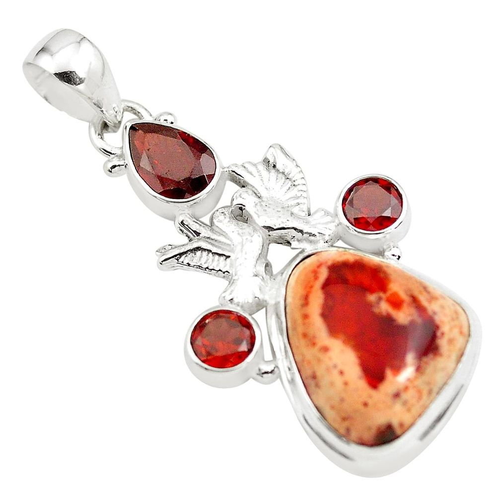 18.49cts natural orange mexican fire opal 925 silver love birds pendant p78092