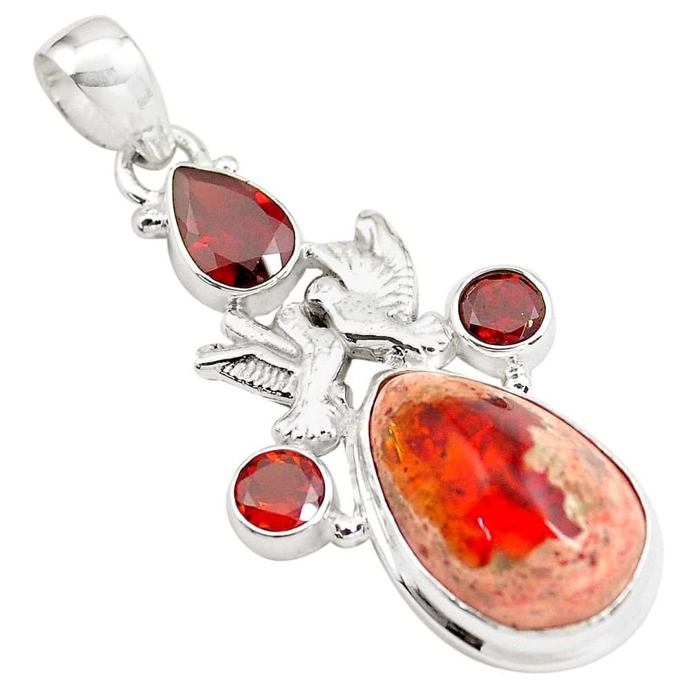 19.56cts natural orange mexican fire opal 925 silver love birds pendant p78106