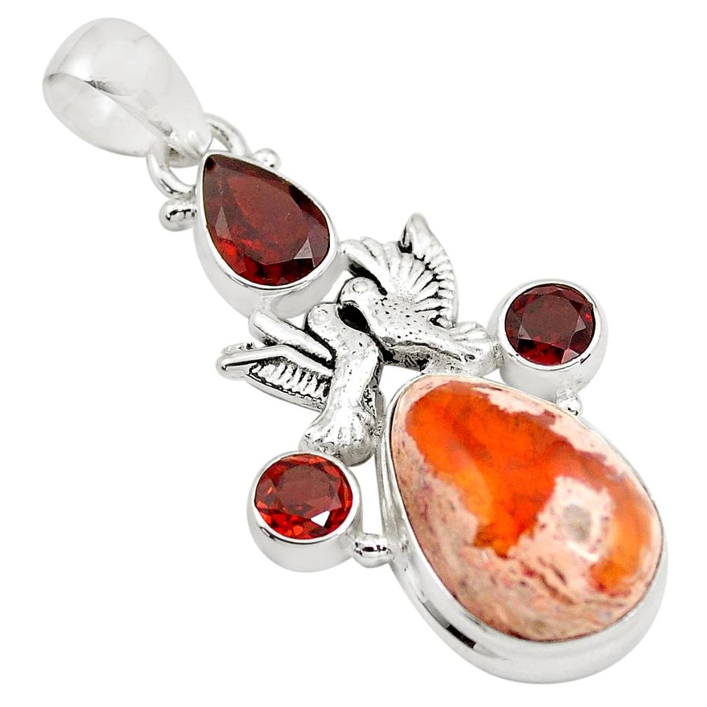16.93cts natural orange mexican fire opal 925 silver love birds pendant p78116