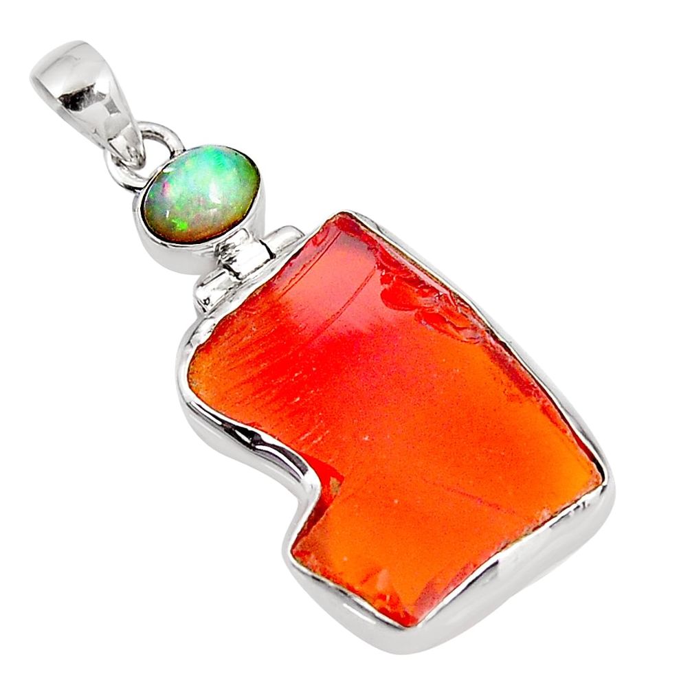 16.28cts natural orange mexican fire opal 925 silver pendant jewelry p92861