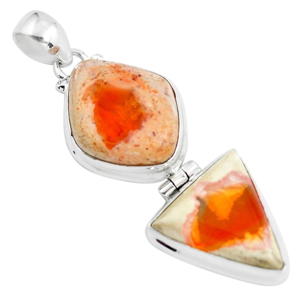 24.38cts natural orange mexican fire opal 925 sterling silver pendant d31889