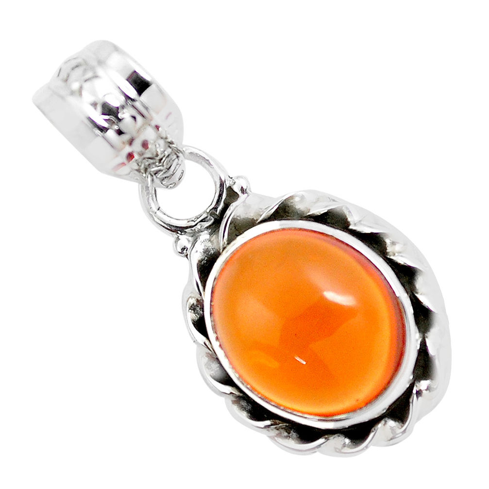 4.87cts natural orange mexican fire opal 925 sterling silver pendant p41523