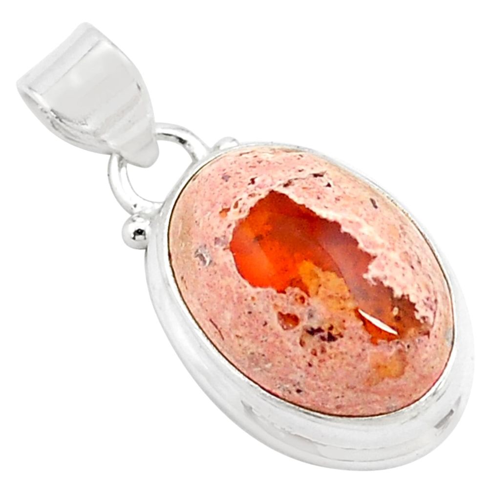 13.66cts natural orange mexican fire opal 925 sterling silver pendant p76288