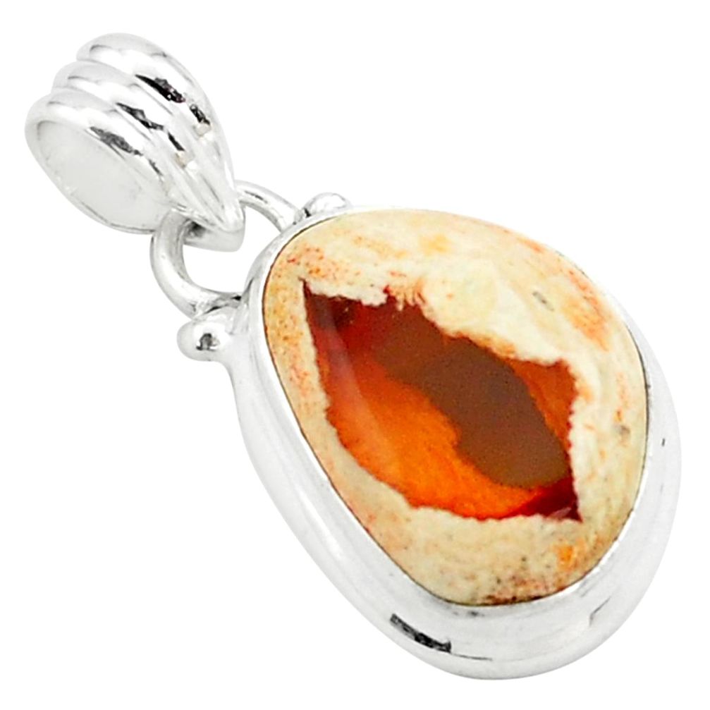 12.55cts natural orange mexican fire opal 925 sterling silver pendant p76302