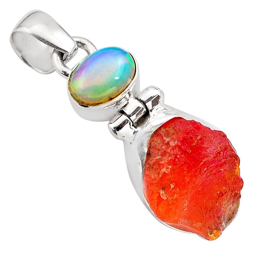 10.05cts natural orange mexican fire opal ethiopian opal silver pendant p84324